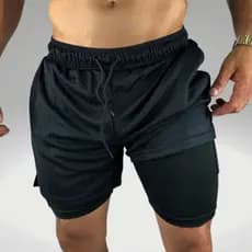Shorts Masculino black 2 em 1 para Treinos de Academia e Corrida