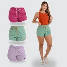 Kit 3 Short Tactel Com Elastano Feminino Moda Fitness Praia Bloguerinha Cintura Alta