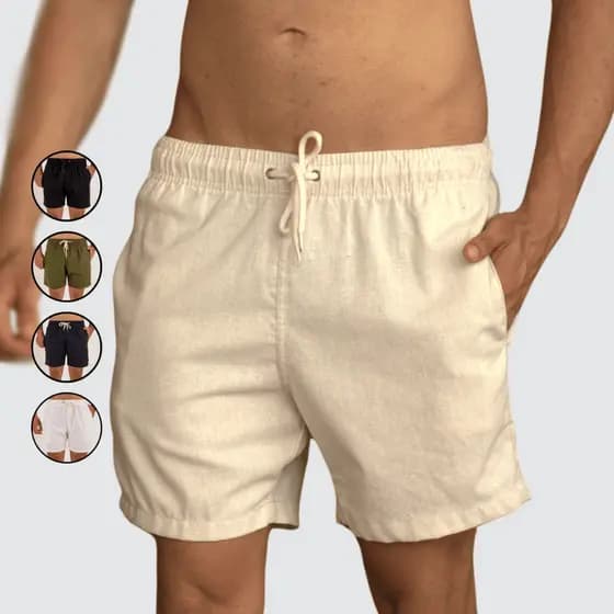 Bermuda Linho Masculino Mauricinho Premium Bolsos Anti-Areia Verão Praia