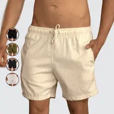 Bermuda Linho Masculino Mauricinho Premium Bolsos Anti-Areia Verão Praia