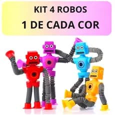 Kit 4 Robos Pop It Tubo Led Estica E Gruda Melman Magic  Brinquedo Gruda Led Tubo Ventosa