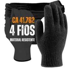 Luva EPI preta  4 fios algodão  uso mecânico/ferramenta/oficina Par