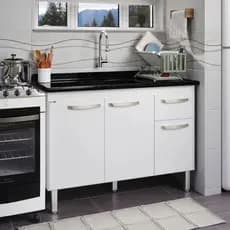 Conjunto Balcão de Cozinha com Pia Mármore Sintético 2 Portas 2 Gavetas Rorato