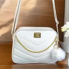Bolsa Branca Com Corrente Elegante  Transversal  + Chaveiro  Luxo