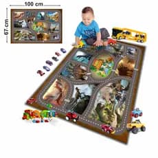 Tapete de lona Ilustrativo Pista de Carrinho DINOSSAUROS 67x100cm Playmat mini Modelo TP23