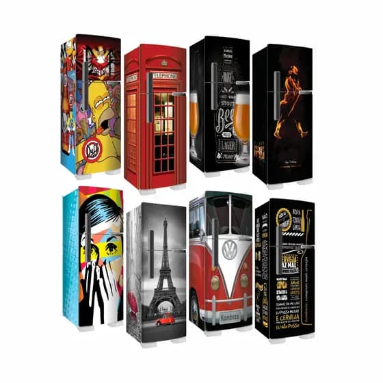 Adesivo Envelopamento Geladeira Whisky Cerveja Bebidas Famosas Kombi Varios Temas Grande 175x68x60cm
