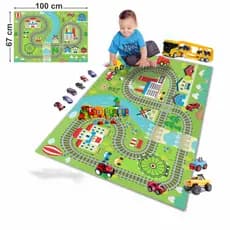 Tapete de lona Ilustrativo Pista de Carrinho 67x100cm Playmat mini Modelo Ferrovia Trem TP07