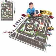 Tapete de lona Grande Ilustrativo Pista de Carrinho 100x145cm Playmat