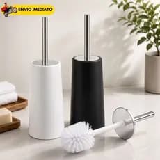 Escova Sanitária Cabo Inox Suporte Plástico Polipropileno Redondo Banheiro Moderna