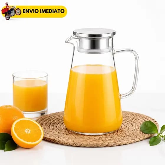 Jarra de Vidro Com Tampa Inox Borossilicato 1650ml Filtro Para Suco Água Chá Gelado Bebidas