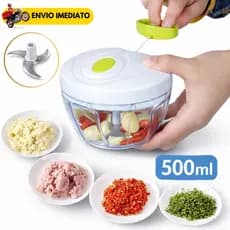 Mini Processador Manual 500ml 3 Lâminas Triturador Alimentos Pica Cebola Alho Temperos Sem Energia