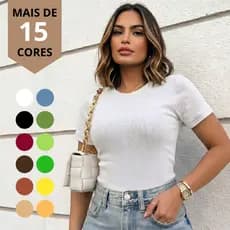 Blusa Feminina Baby Tee Canelada Slim Manga Curta T-Shirt Básica Algodão