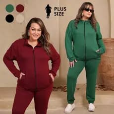 Conjunto Feminino Plus Size De Frio Lanzinha Com Jaqueta E Calça Básico Da Moda