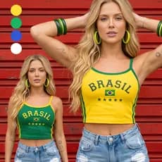 Cropped Regata Virgínia Blusa Feminina Brasil Brazil Core Copa 2026 | Canelada Moda