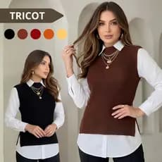 Colete Feminino Tricot Fang Fenda Social Pullover Moda Básico Luxo