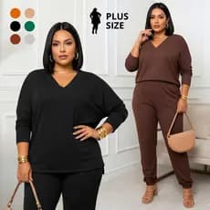 Conjunto Feminino Plus Size De Frio Lanzinha Com Blusa E Calça | Básico Da Moda |