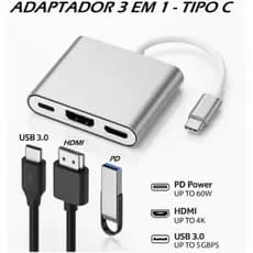 Adaptador hub 3 em 1 - Conversor Usb 3.0 Tipo C Para HDMI