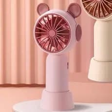 Mini Ventilador Gatinho/Urso Recarregável Portátil De Mão e Mesa Usb Cor Rosa RC327