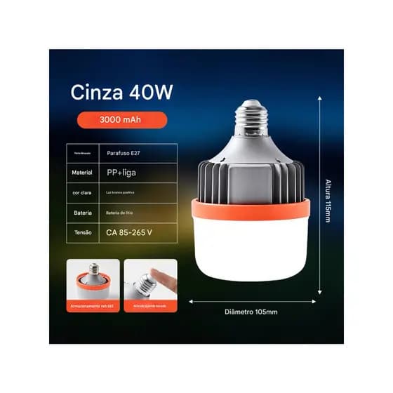 Lâmpada LED com base retrátil, lâmpada com falta de energia doméstica, 27 parafusos
