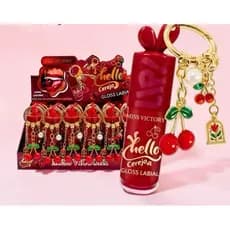 Gloss labial de luxo em formato de cereja com chaveiro.