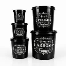Kit 5 Potes Porta Mantimentos  Cada – Plástico Resistente – Arroz, Feijão, Açúcar, Café  para Cozinha