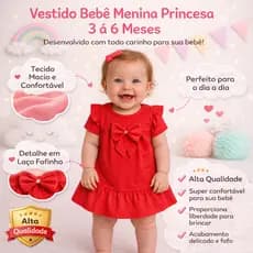 Vestido Bebê Menina Princesa 3 a 6 Meses Conforto e Delicadeza Look Delicado Dia a Dia