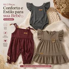 Kit 3 Peças Roupas Bebê Luxo Macacão Jogger Body Vestido Princesa Moda Verão Premium 0 á 06 Meses