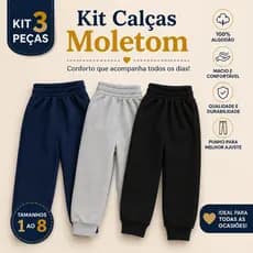 Calça Moletom Infantil Kit Com 3 Peças Quentinha Inverno 1 ao 8