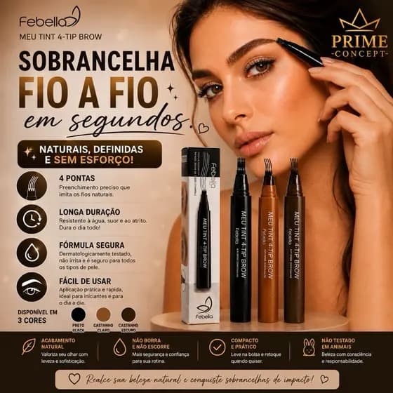 Caneta Fio a Fio Sobrancelha Febella Tint 4 Tip Brow Efeito Microbeading Delineador À Prova D 'água