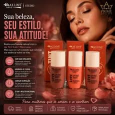 Lip Tint 3 e m 1 Vegano Rosa Mosqueta+Ácido Hialuroni  co+D Pantenol Max Love