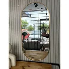 Espelho Oval 80x40 Borda em Alumínio Dourado