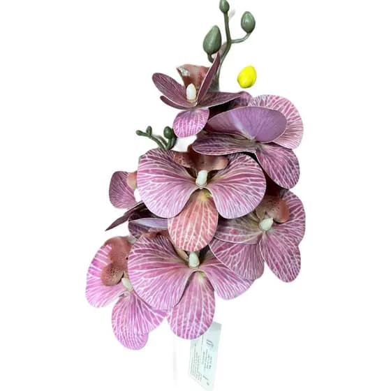 Orquidea Artificial Siliconada Com Folhas Decoração Lilas ou Branca ou Amarelo com vinho