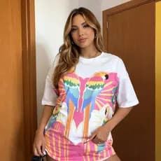Blusa Feminina Max Arara Colorida Oversized 100% Algodão Estilosa e Confortável para o Dia a Dia