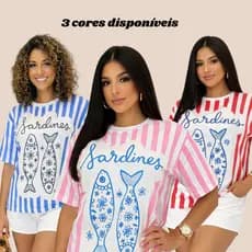 Camiseta Feminina Max Listras Sardinhas 100% Algodão Blusão Estiloso e Confortável para o Dia a Dia