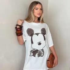 Max Blusão Unissex Oversized Mickey Estampada Feminina Camisa 100% Algodão Confortável e Estilosa