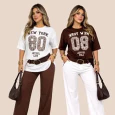 Camiseta Max Feminina Oversized Estampa New York 80 Confortável 100% Algodão Estilosa e Moderna