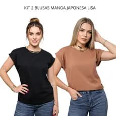Kit 2 Blusas Femininas Lisa Manga Japonesa Estilo Casual Confortável e Moderno Tecido 100% Algodão