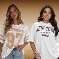 Kit 2 Blusas Femininas Max Tecido 100% Algodão 1 University 97 e 1 New York Confortáveis e Estilosas