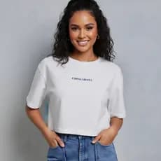 Cropped Feminino Oversized Copacabana Estampado Frente e Costas Blusa de Tecido 100% Algodão Confortável e Estilosa