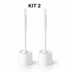Kit 2 Escova Sanitária De Piso Para Limpeza Vaso Banheiro Com Suporte Plástico Branca