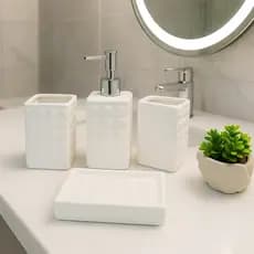 Kit Banheiro Lavabo Porta Sabonete Liquido Dispenser Porta Escova de Dente Cerâmica Luxo