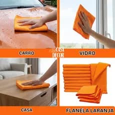 Flanela Laranja 28x38 Para Limpeza Geral - 12 Unidades