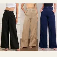 Calça Feminina Social Pantalona com cinto e bolso em alfaiateria Luxo Elegante