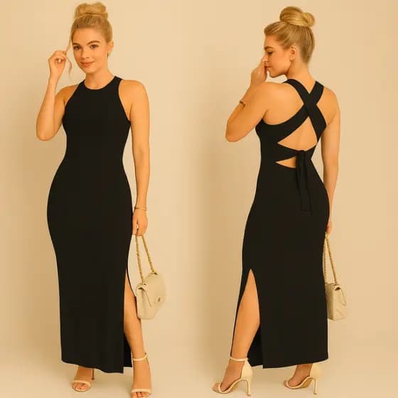 3️⃣ Vestido de Suplex Longo com Fenda Lateral – Vestido Elegante para Eventos, Noite e Casual