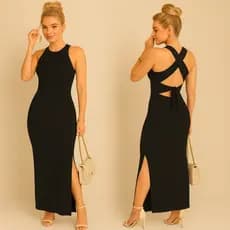 3️⃣ Vestido de Suplex Longo com Fenda Lateral – Vestido Elegante para Eventos, Noite e Casual