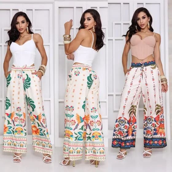Calça Pantalona Estampada Confort Fit – Perfeita para Look Moderno, Cintura Elástica + Bolsos | M/GG