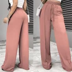 Calça Feminina Pantalona Wide Duna com Bolso Cintura Alta com Elástico Tendência estiloso