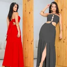 Vestido Feminino Longo com 4 Argolas Elegante Tendência moda Verão