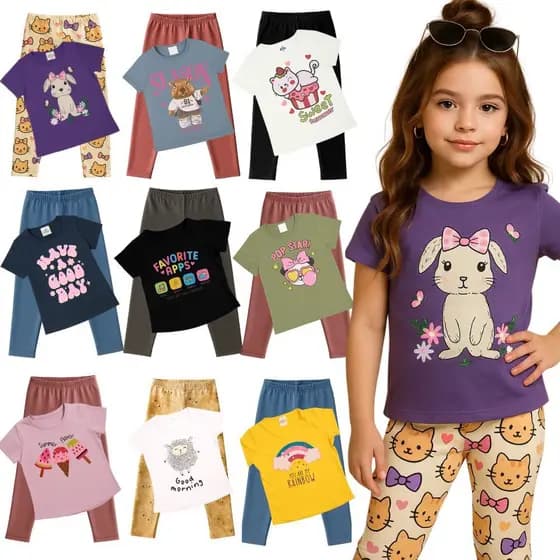 Conjunto Meia Estação Infantil Menina | kit com 2, 4, 6 ou 8 Peças | Camiseta + Legging Conjunto Infantil Blogueirinha
