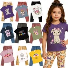 Conjunto Meia Estação Infantil Menina | kit com 2, 4, 6 ou 8 Peças | Camiseta + Legging Conjunto Infantil Blogueirinha